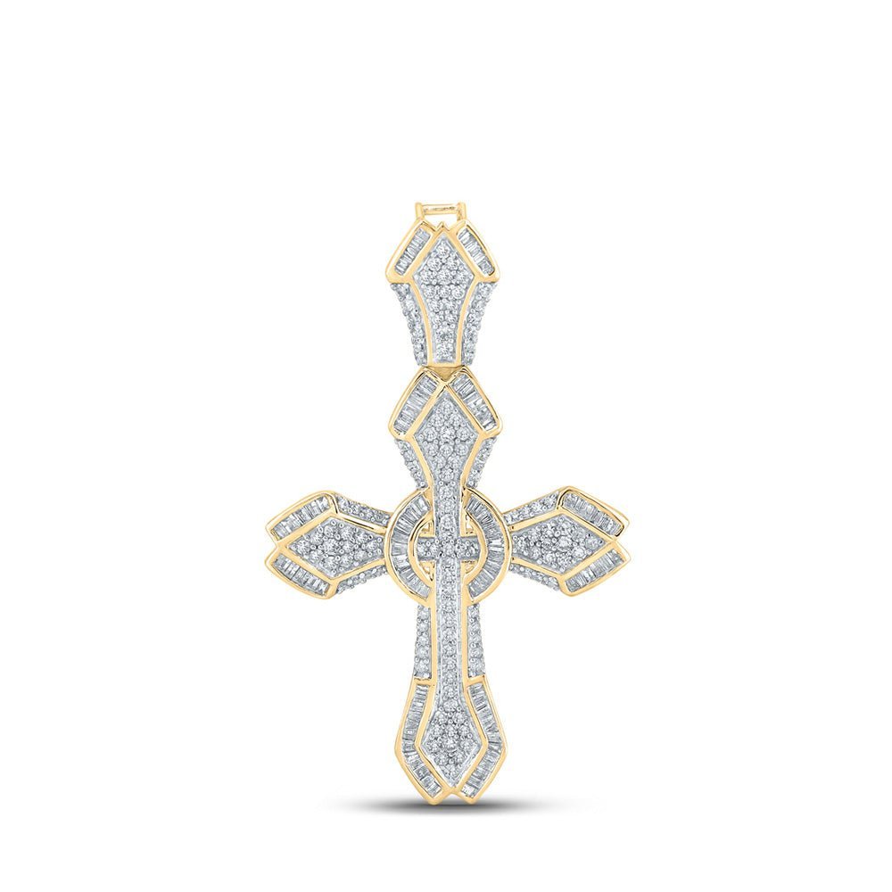 14kt Yellow Gold Men's Baguette Diamond Cross Charm Pendant - A Dazzling Statement of Style and Faith - Splendid Jewellery