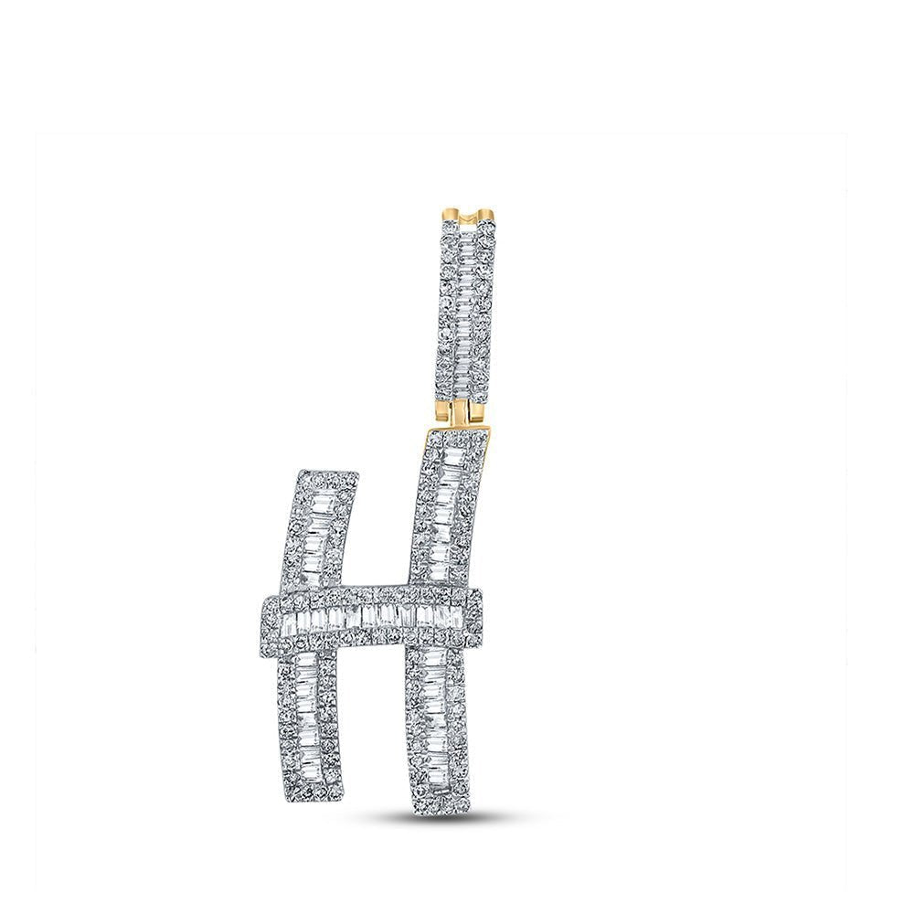 14kt Yellow Gold Men's Baguette Diamond H Initial Charm Pendant - 7/8 Cttw - Splendid Jewellery