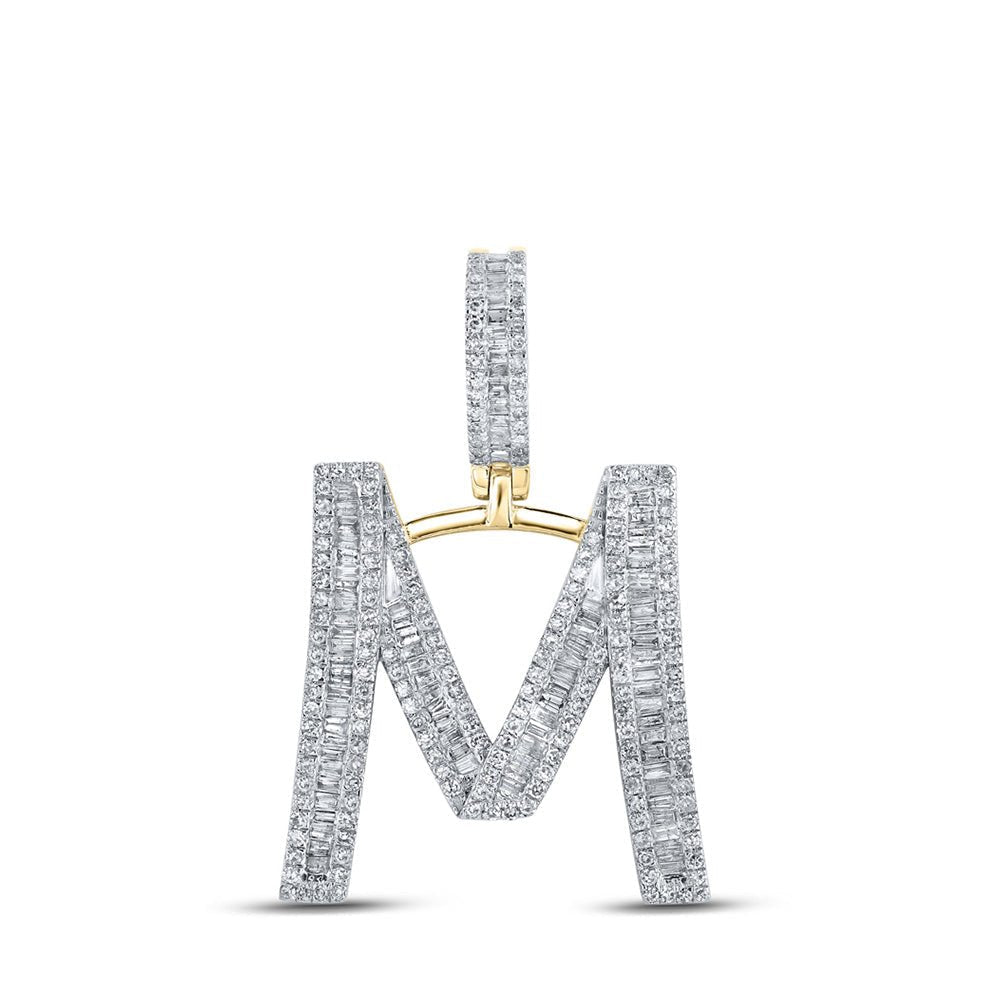 14kt Yellow Gold Men's Baguette Diamond M Initial Letter Charm Pendant - 1 Cttw | Splendid Jewellery - Splendid Jewellery