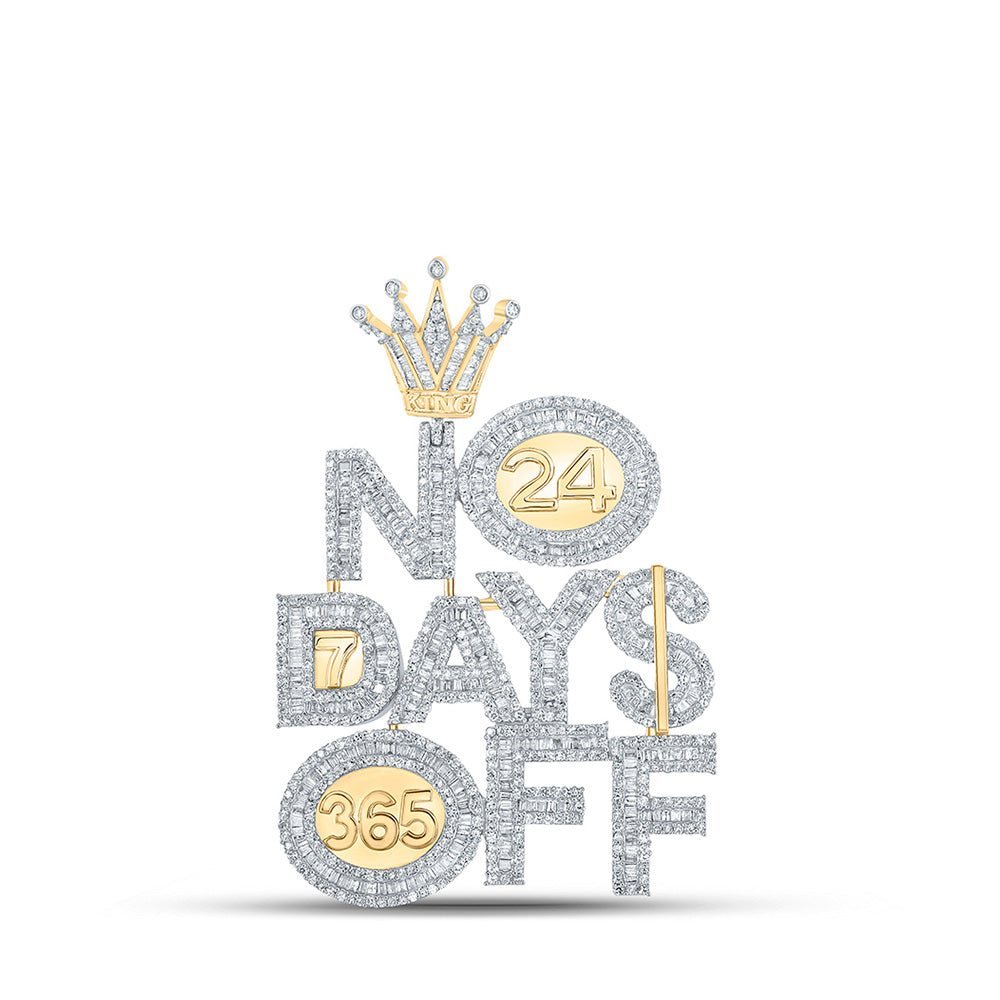 14kt Yellow Gold Men's Baguette Diamond NO DAYS OFF Charm Pendant - 3 - 3/8 Cttw - Splendid Jewellery