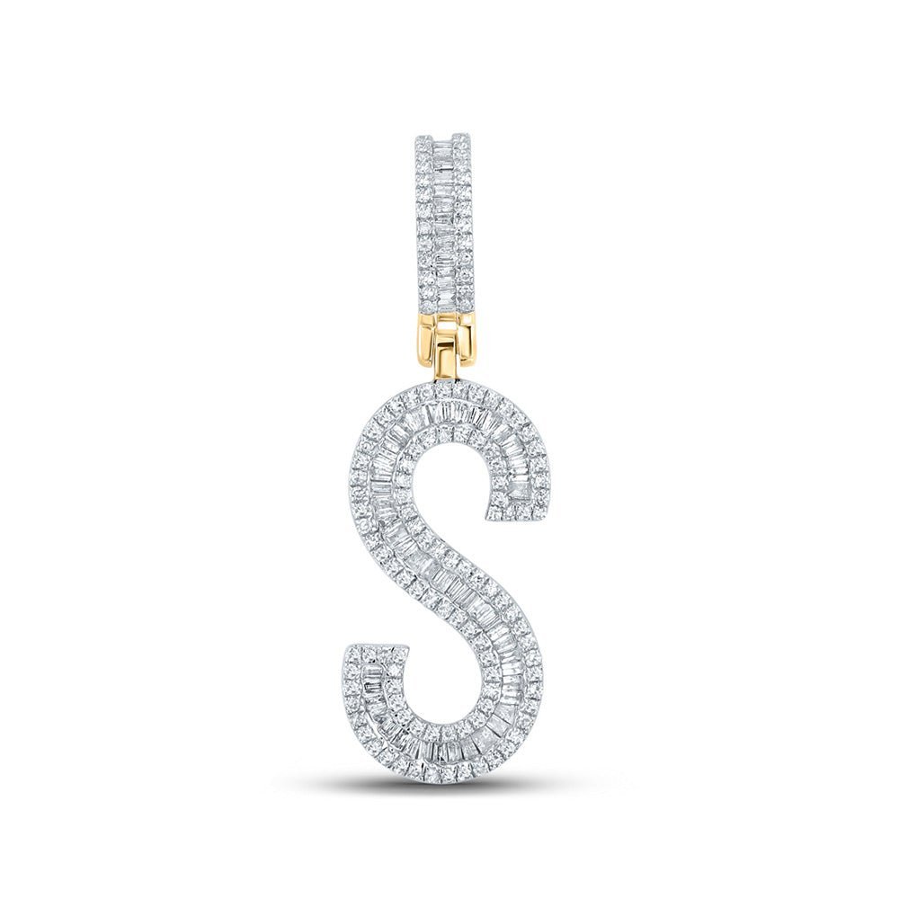 14kt Yellow Gold Men's Baguette Diamond S Initial Charm Pendant - 3/4 Cttw - Splendid Jewellery