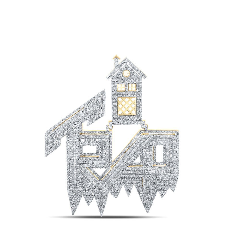 14kt Yellow Gold Men's Baguette Diamond TRAP House Charm Pendant - 3 Cttw | Splendid Jewellery - Splendid Jewellery