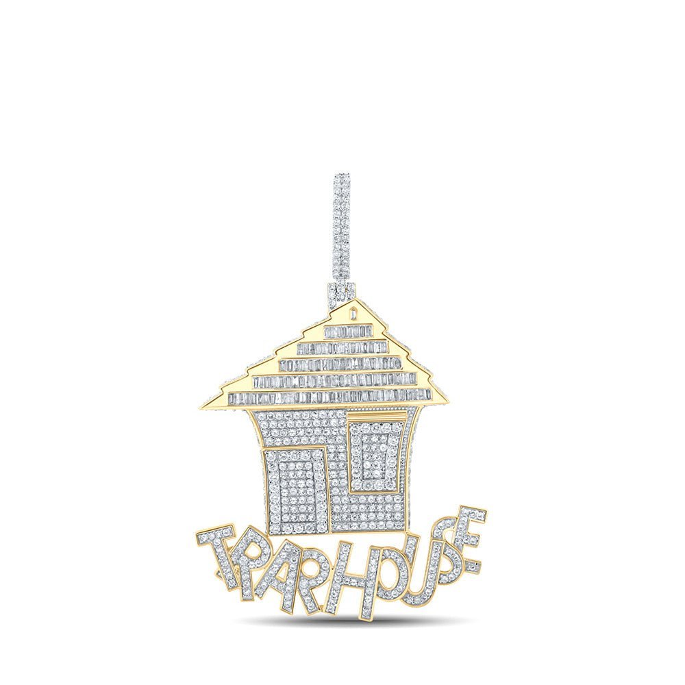 14kt Yellow Gold Men's Baguette Diamond Trap House Charm Pendant - 4 - 3/8 Cttw - Splendid Jewellery