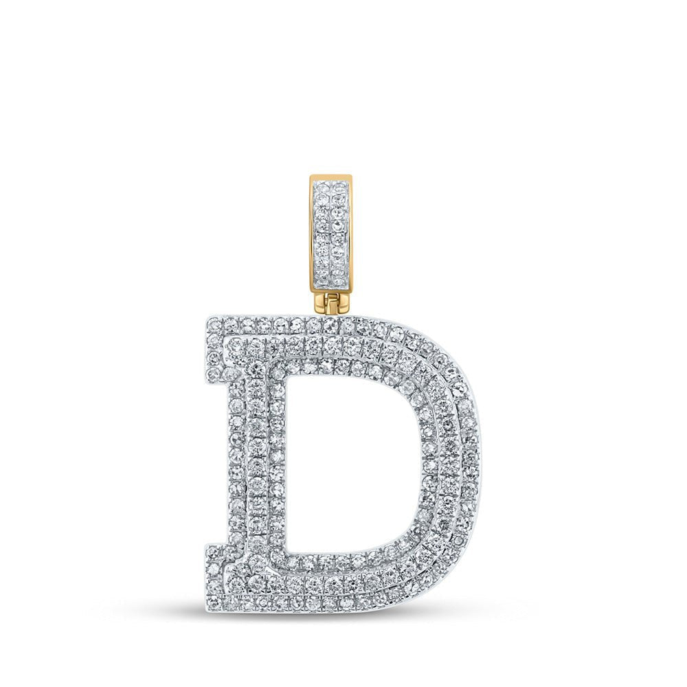 14kt Yellow Gold Men's Diamond D Initial Letter Charm Pendant - 1 - 7/8 Cttw - Splendid Jewellery
