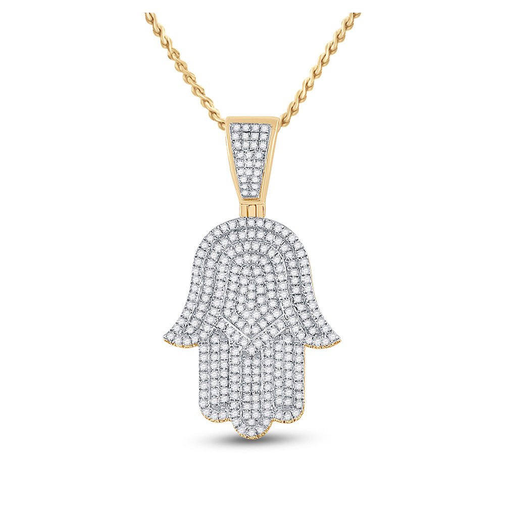 14kt Yellow Gold Men's Diamond Hamsa Hand Charm Pendant - 3/4 Cttw - Splendid Jewellery