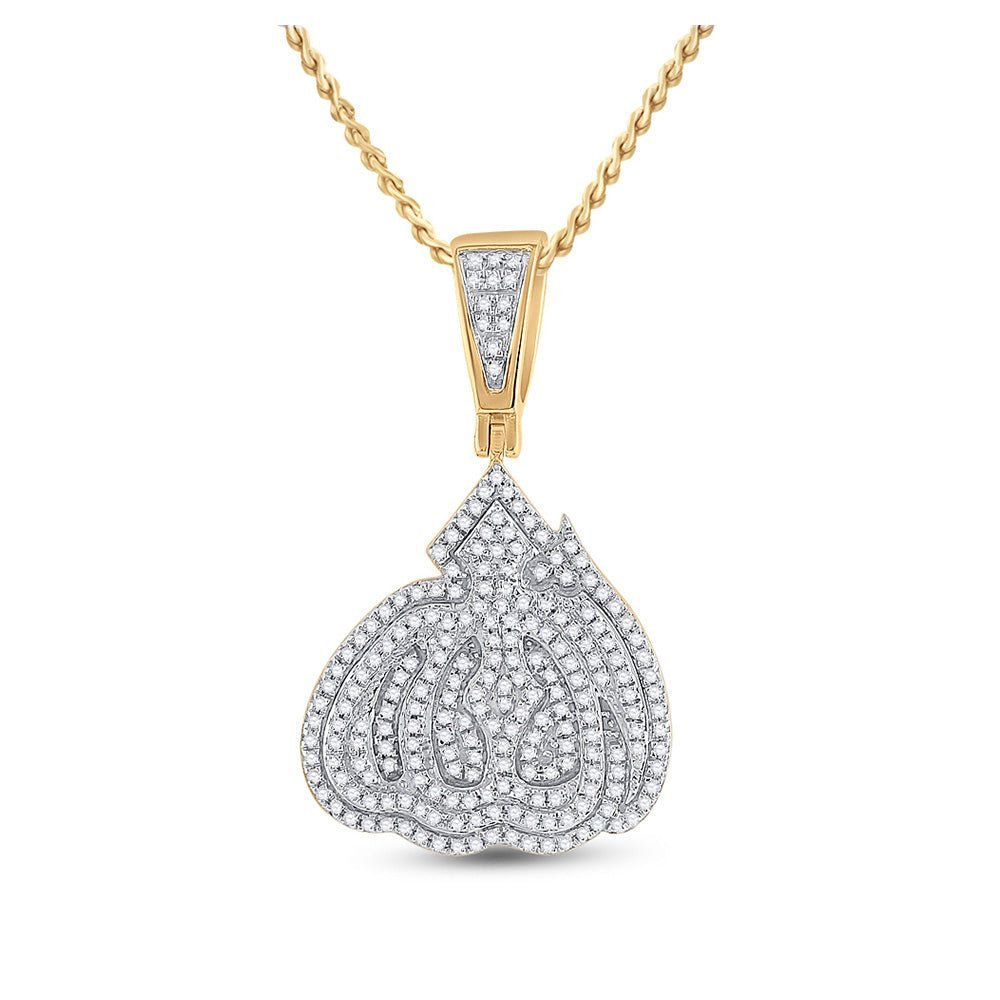 14kt Yellow Gold Mens Round Diamond Allah Islam Charm Pendant - Captivating Divine Brilliance - Splendid Jewellery