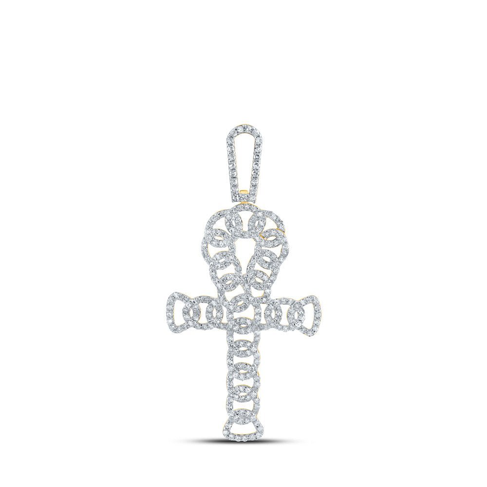 14kt Yellow Gold Men's Round Diamond Ankh Charm Pendant - A Dazzling Symbol of Style and Elegance - Splendid Jewellery
