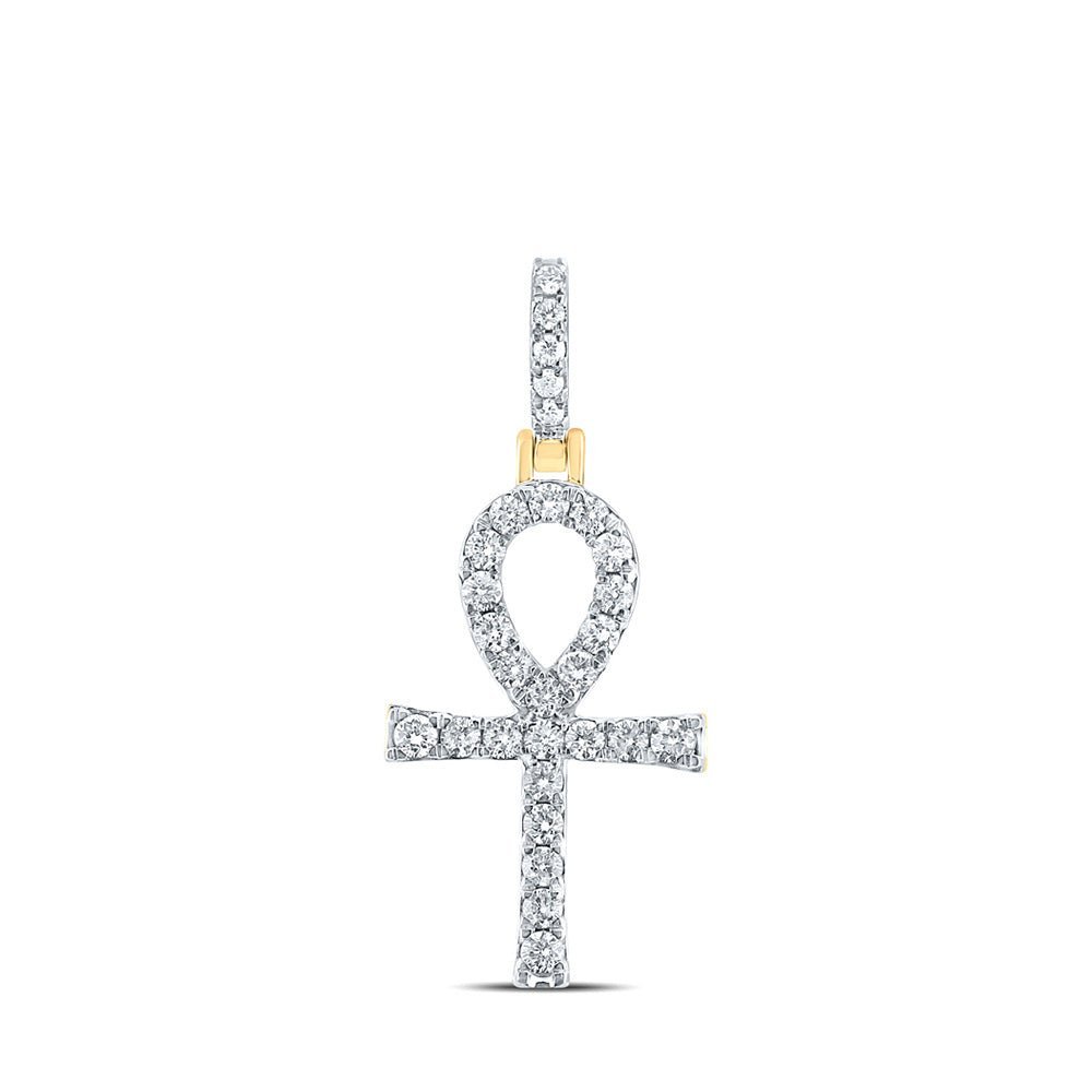 14kt Yellow Gold Men's Round Diamond Ankh Charm Pendant - A Symbol of Timeless Elegance - Splendid Jewellery