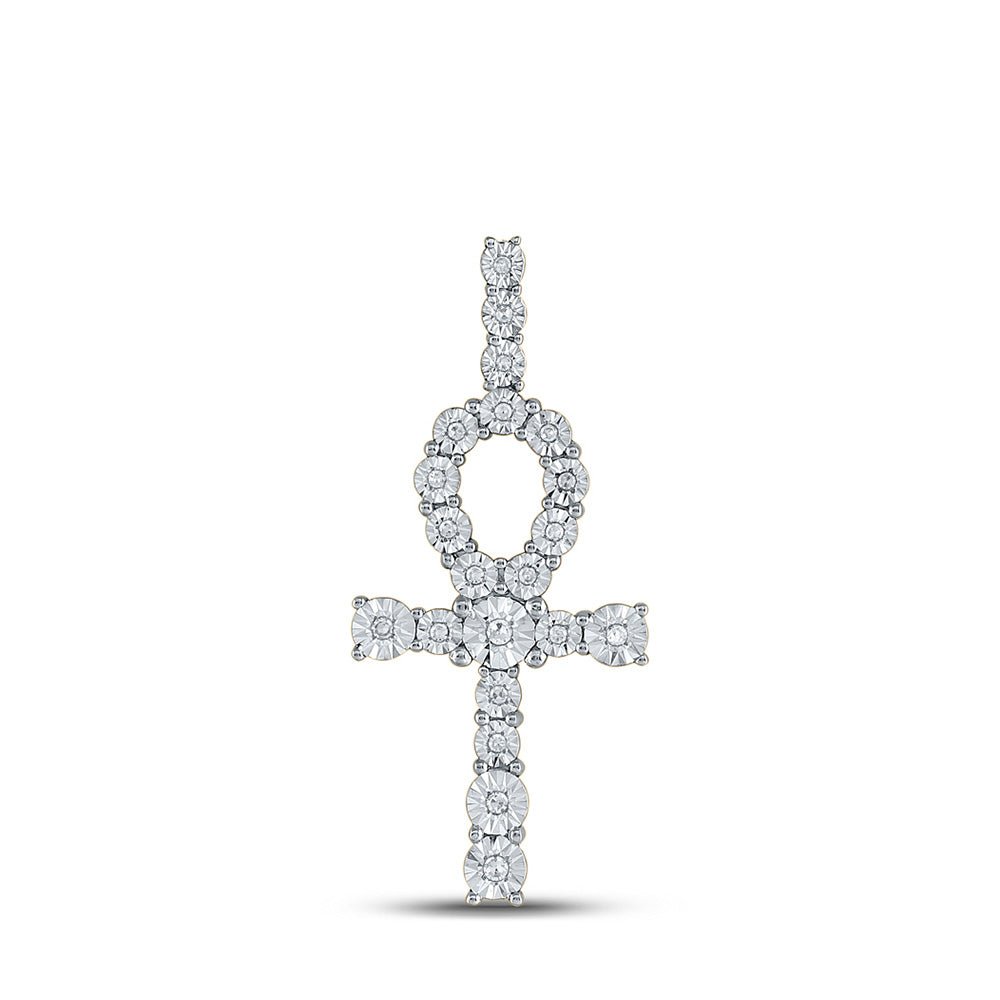 14kt Yellow Gold Men's Round Diamond Ankh Cross Charm Pendant - 1/5 Cttw | Splendid Jewellery - Splendid Jewellery