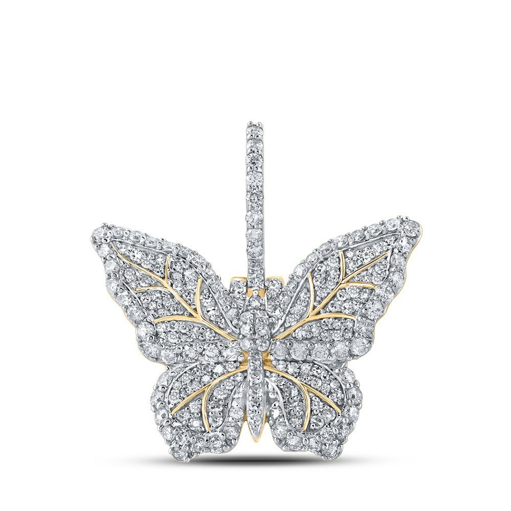 14kt Yellow Gold Men's Round Diamond Butterfly Charm Pendant - 1.5 Cttw - Splendid Jewellery