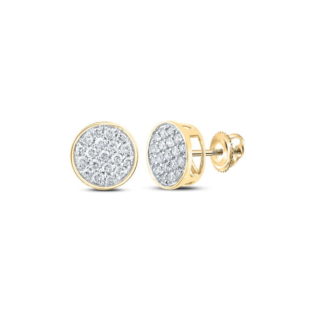 14kt Yellow Gold Men's Round Diamond Button Cluster Earrings - Captivating Brilliance - Splendid Jewellery