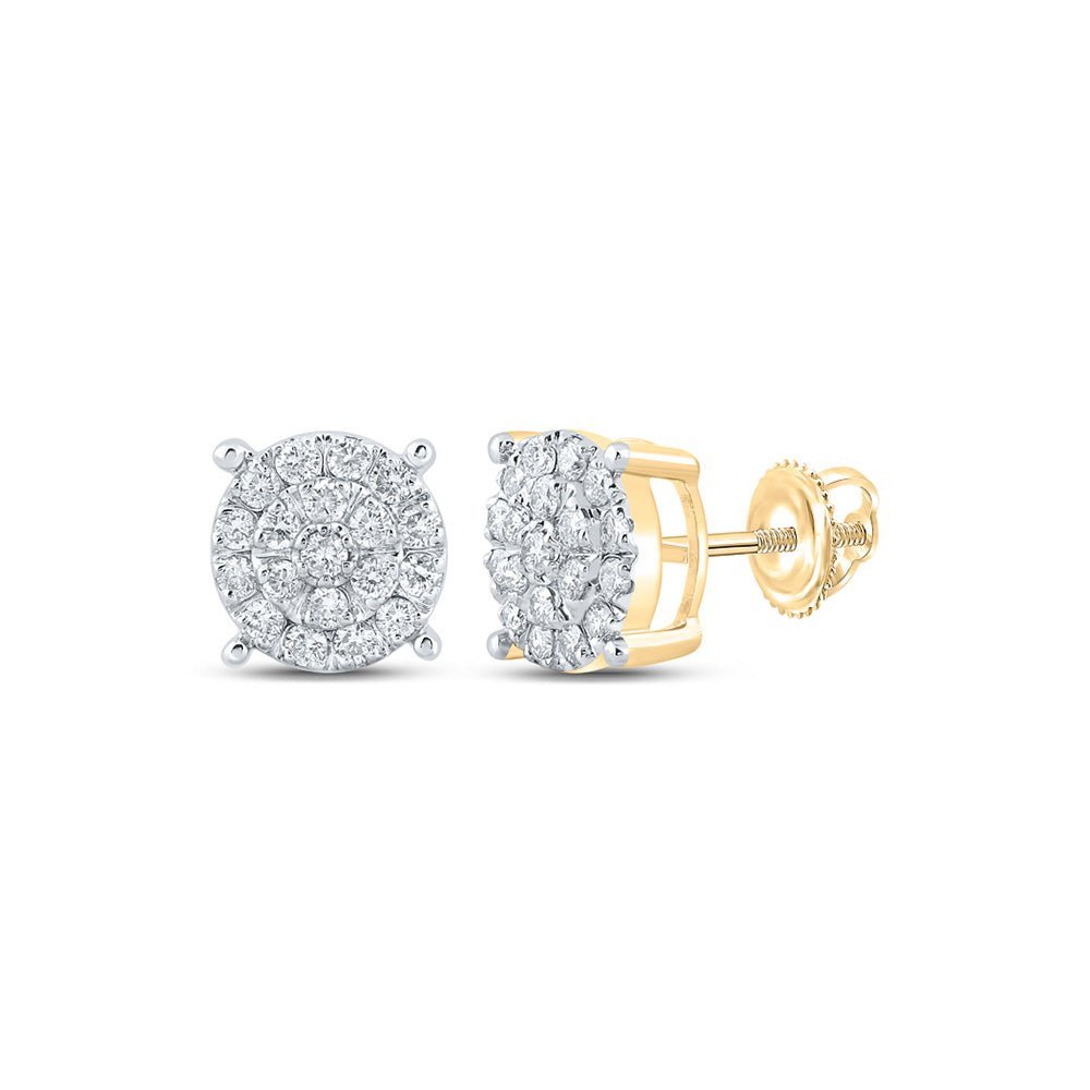 14kt Yellow Gold Men's Round Diamond Cluster Earrings - Captivating Brilliance - Splendid Jewellery