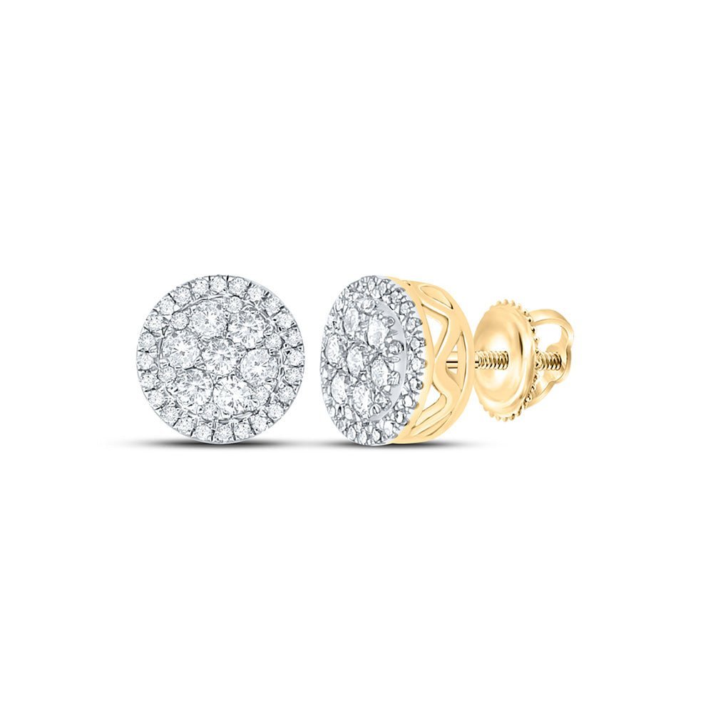 14kt Yellow Gold Men's Round Diamond Cluster Earrings - Exquisite Brilliance - Splendid Jewellery