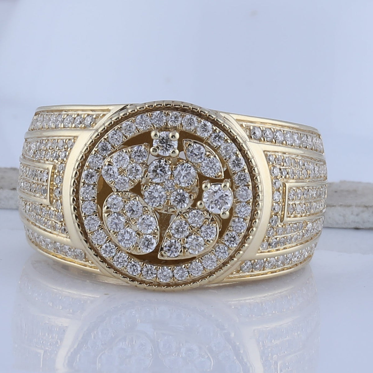 14kt Yellow Gold Men's Round Diamond Cluster Statement Ring - 2 - 1/5 Cttw - Splendid Jewellery