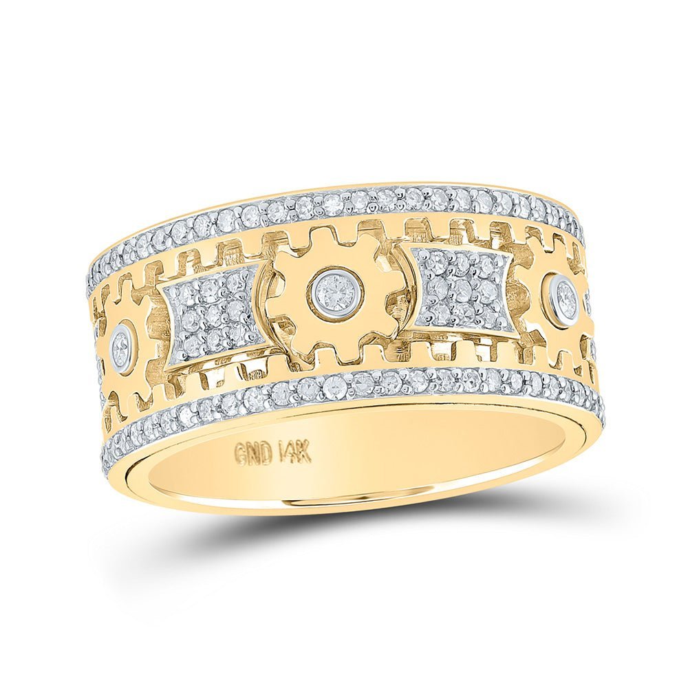 14kt Yellow Gold Men's Round Diamond Cog Eternity Band Ring - Exquisite Brilliance - Splendid Jewellery