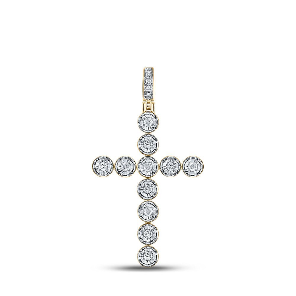 14kt Yellow Gold Men's Round Diamond Cross Charm Pendant - 1/3 Cttw - Splendid Jewellery - Splendid Jewellery