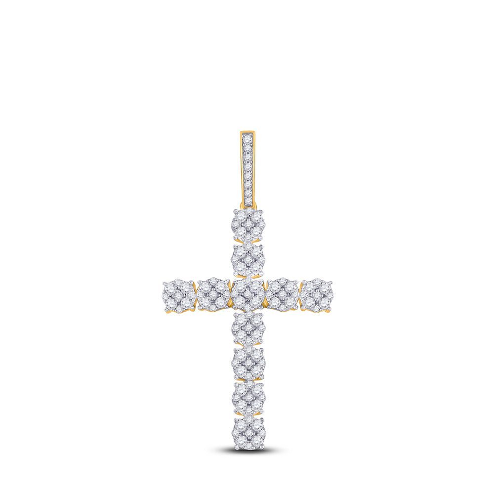 14kt Yellow Gold Men's Round Diamond Cross Charm Pendant - 2 Cttw | Splendid Jewellery - Splendid Jewellery