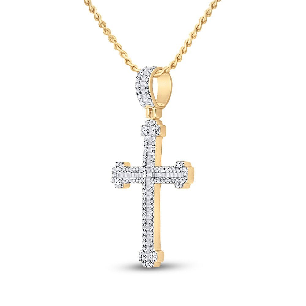 14kt Yellow Gold Men's Round Diamond Cross Charm Pendant - 7/8 Cttw - Splendid Jewellery - Splendid Jewellery