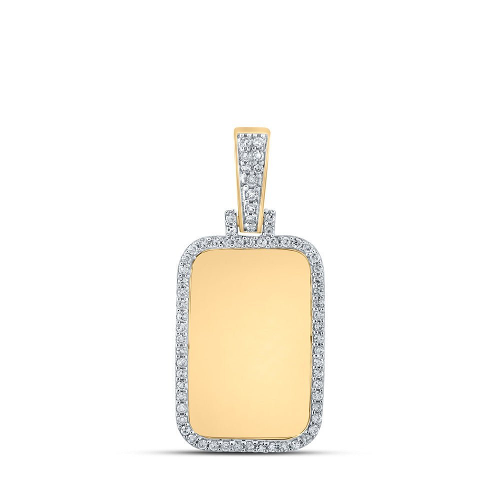 14kt Yellow Gold Men's Round Diamond Dog Tag Memory Charm Pendant 1/3 Cttw - Splendid Jewellery