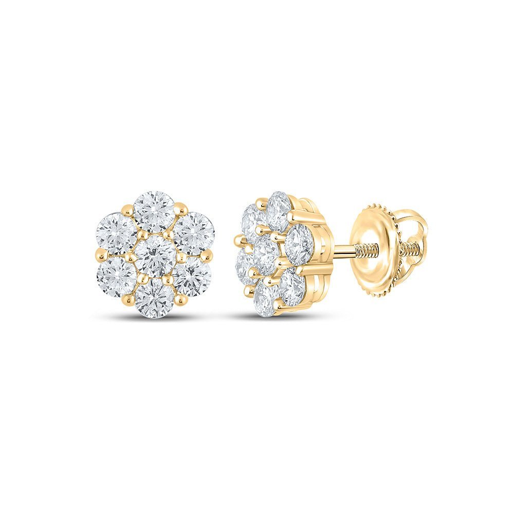 14kt Yellow Gold Men's Round Diamond Flower Cluster Earrings - Exquisite Brilliance - Splendid Jewellery