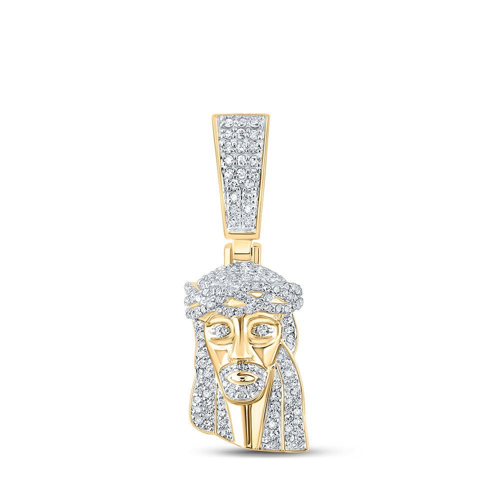 14kt Yellow Gold Men's Round Diamond Jesus Face Charm Pendant - 1/2 Cttw | Splendid Jewellery - Splendid Jewellery