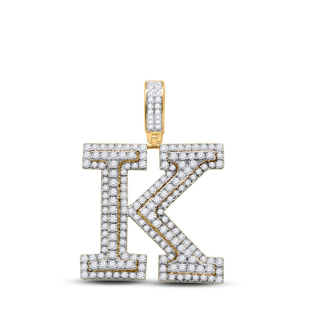 14kt Yellow Gold Men's Round Diamond K Initial Letter Charm Pendant - 2 - 1/3 Cttw - Splendid Jewellery