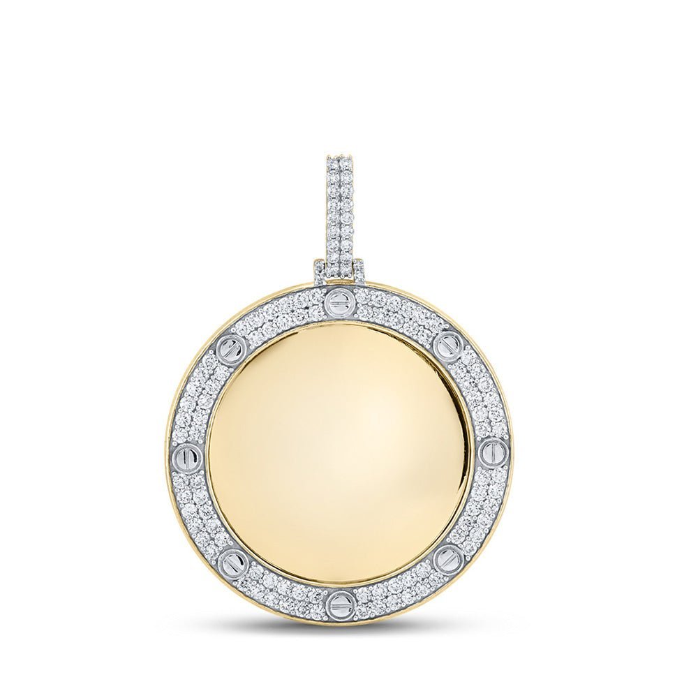 14kt Yellow Gold Men's Round Diamond Memory Circle Charm Pendant - 2 Cttw | Splendid Jewellery - Splendid Jewellery