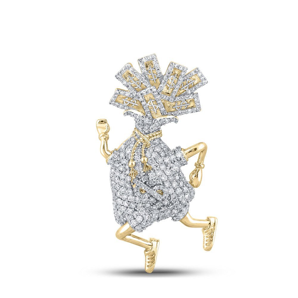 14kt Yellow Gold Men's Round Diamond Money Bag Run Charm Pendant - 1 - 5/8 Cttw | Splendid Jewellery - Splendid Jewellery