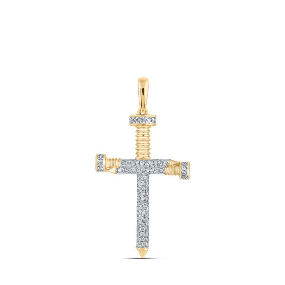 14kt Yellow Gold Men's Round Diamond Nail Cross Charm Pendant - Captivating Elegance - Splendid Jewellery