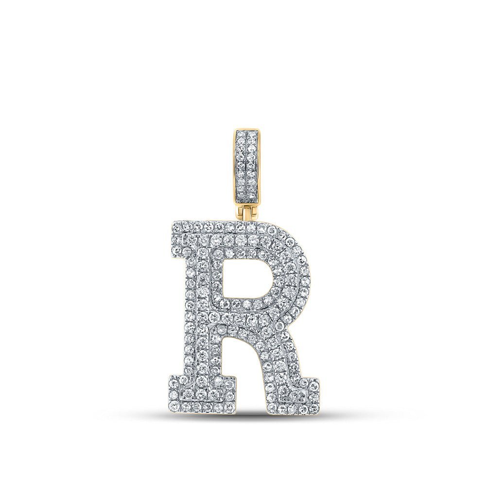 14kt Yellow Gold Men's Round Diamond R Initial Letter Charm Pendant - 1 - 7/8 Cttw | Splendid Jewellery - Splendid Jewellery