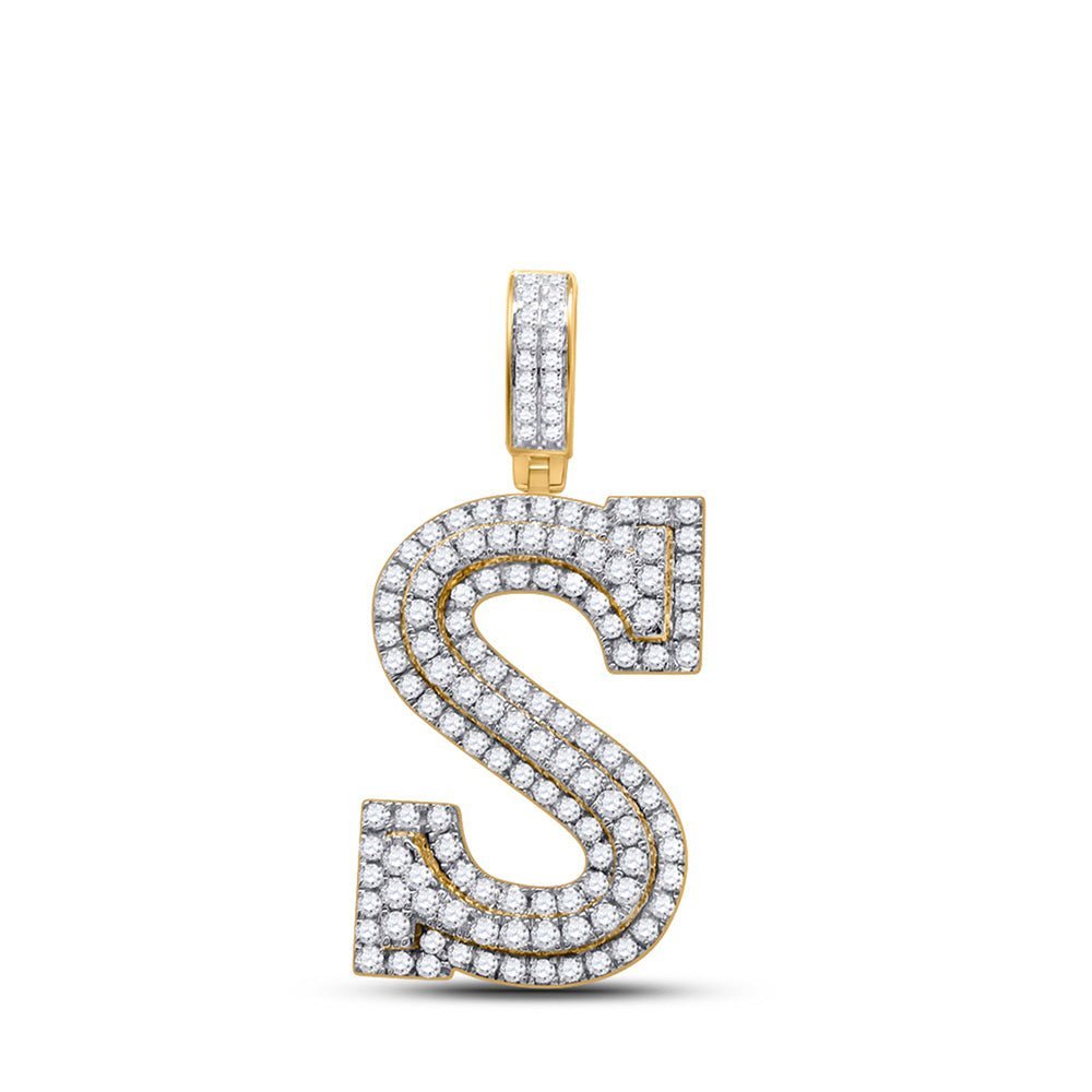 14kt Yellow Gold Men's Round Diamond S Initial Letter Charm Pendant - 1 - 5/8 Cttw | Splendid Jewellery - Splendid Jewellery