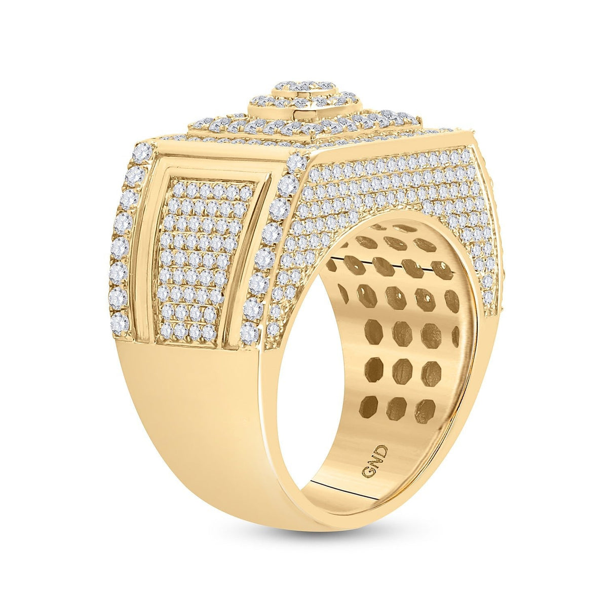 14kt Yellow Gold Men's Round Diamond Square Cluster Ring - 3 Cttw - Splendid Jewellery