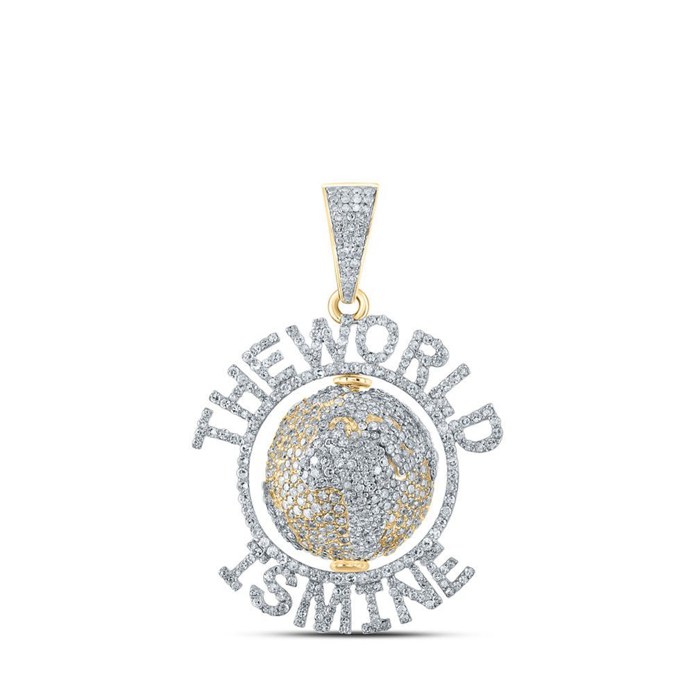 14kt Yellow Gold Men's Round Diamond "The World Is Mine" Charm Pendant - 4 Cttw - Splendid Jewellery