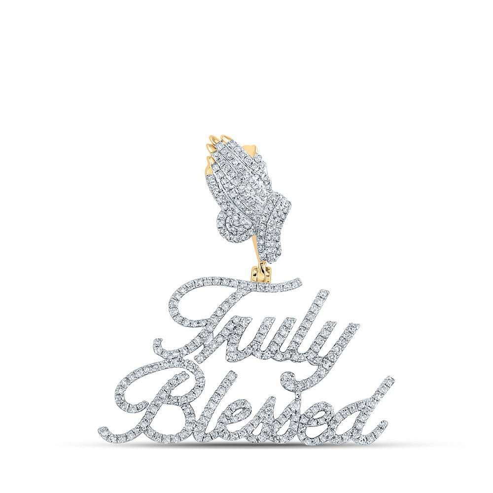14kt Yellow Gold Men's Round Diamond "Truly Blessed" Charm Pendant - 1 Cttw - Splendid Jewellery