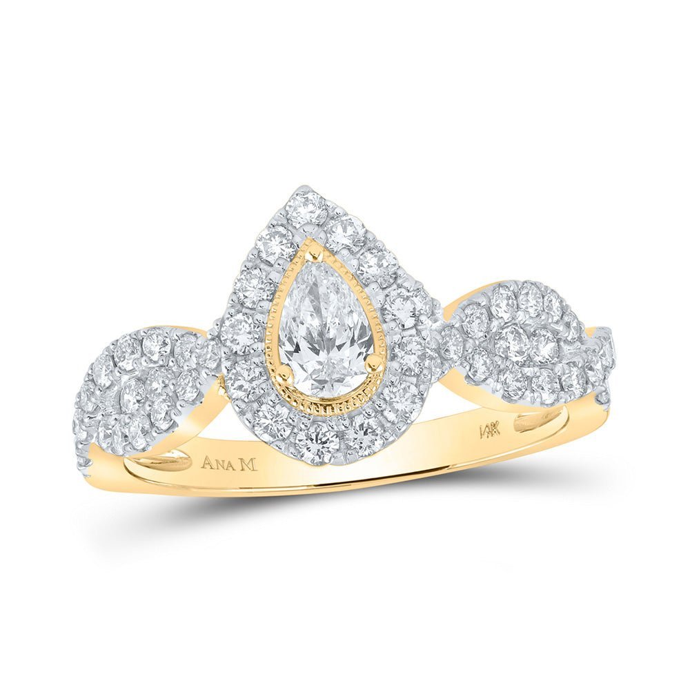 14kt Yellow Gold Pear Diamond Halo Bridal Wedding Engagement Ring - A Mesmerizing Symbol of Love and Commitment - Splendid Jewellery