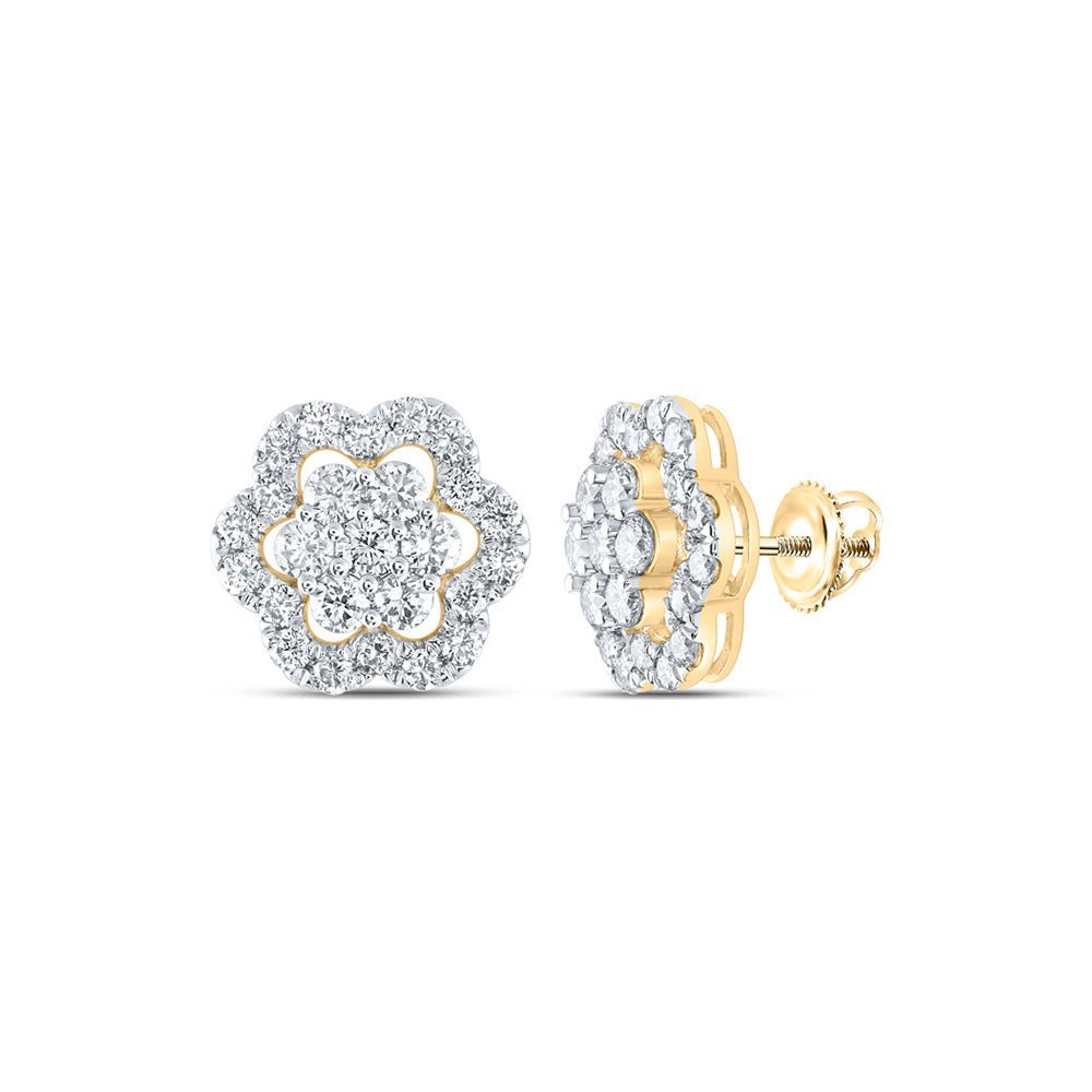 2 Carat Diamond Flower Cluster Earrings in 10kt Yellow Gold - Timeless Elegance and Sparkling Brilliance - Splendid Jewellery
