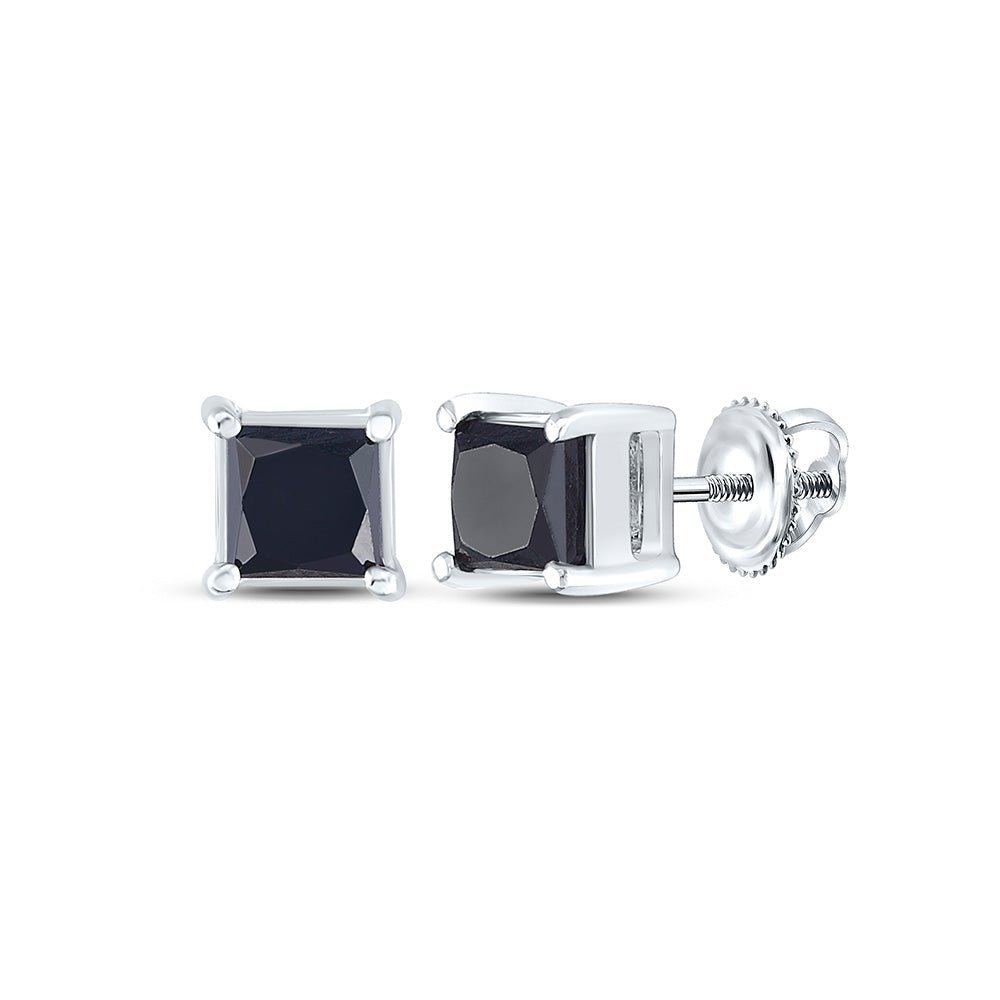 2 Carat Princess - Cut Black Diamond Solitaire Earrings in 10kt White Gold - Splendid Jewellery