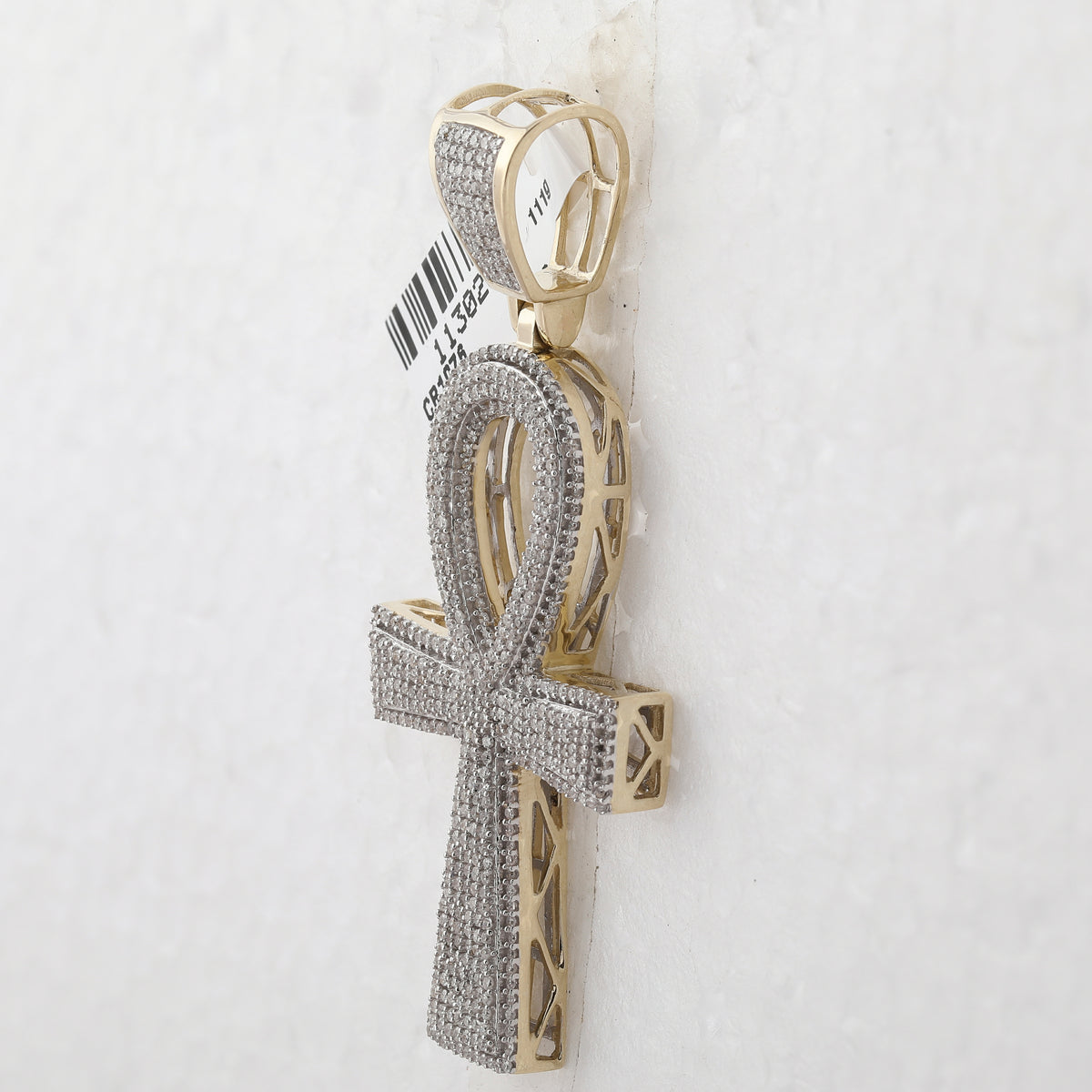 10K Yellow Gold Round Diamond Ankh Cross - Charm Pendant 1 1/2 Cttw - Splendid Jewellery