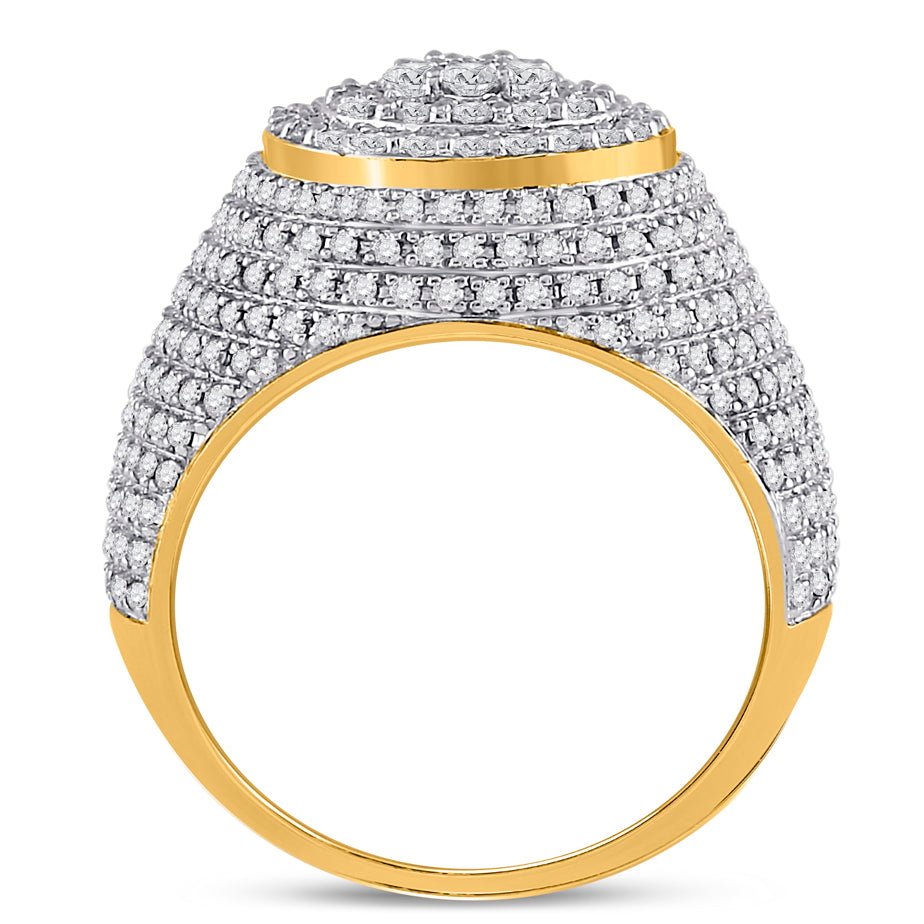 10kt Yellow Gold Diamond Mens Flower Cluster Ring 2 Cttw | Natural Round Diamonds