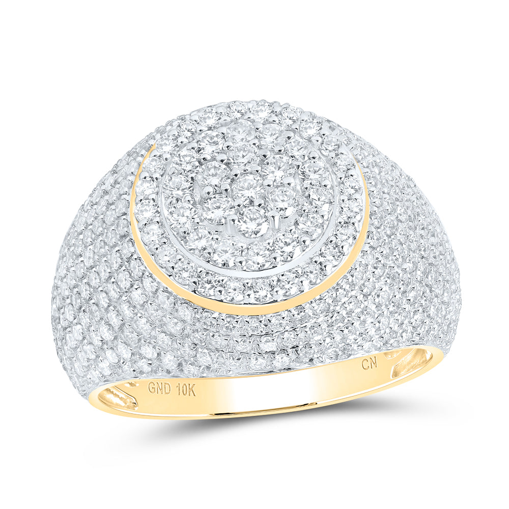 10kt Yellow Gold Diamond Mens Flower Cluster Ring 2 Cttw | Natural Round Diamonds