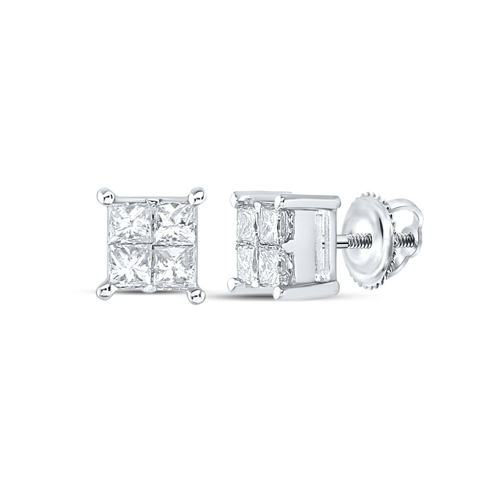 Princess Diamond Earrings in 14K White Gold with Elegant Styling - Splendid Jewellery
