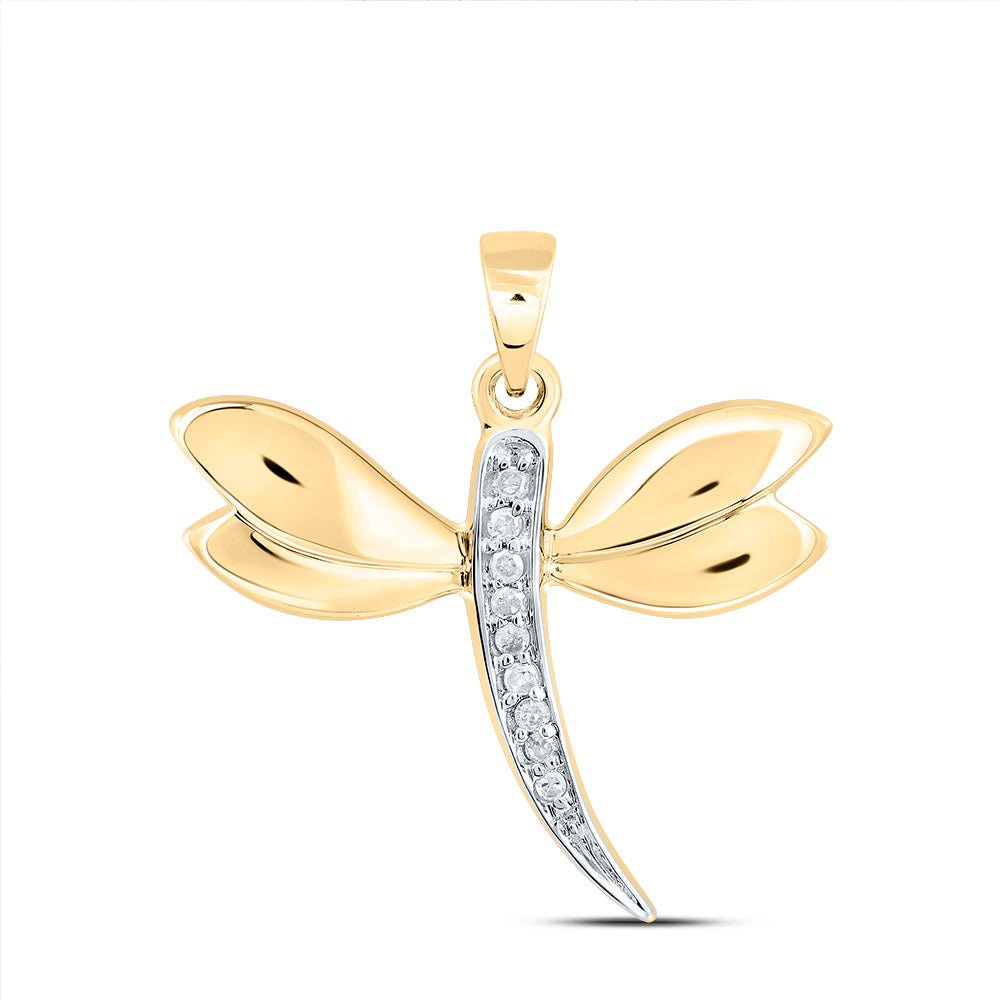 10K Yellow Gold Round Diamond Accented Dragonfly Womens Winged Bug Insect Charm Pendant . 0.03 Cttw - Splendid Jewellery
