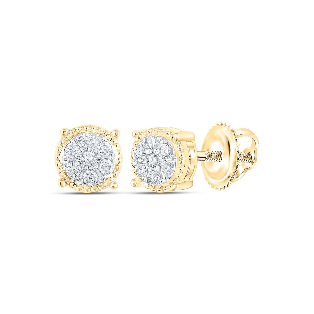Round Diamond Earrings in 10K Yellow Gold with Fine Detail - Splendid Jewellery