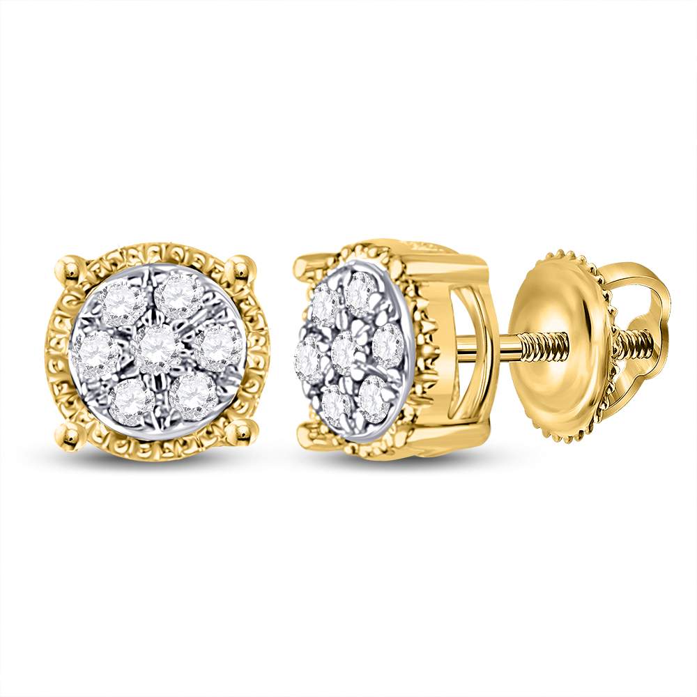 Round Diamond Earrings in 10K Yellow Gold with Fine Detail - Splendid Jewellery
