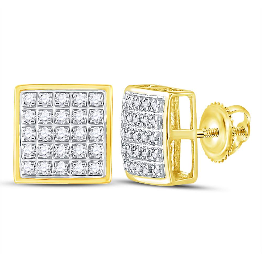 10K Yellow Gold Round Diamond Square Cluster Earrings 1/6 Cttw - Splendid Jewellery