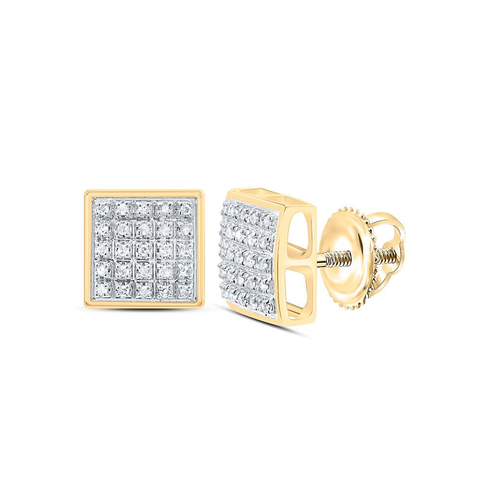 10K Yellow Gold Round Diamond Square Cluster Earrings 1/6 Cttw - Splendid Jewellery