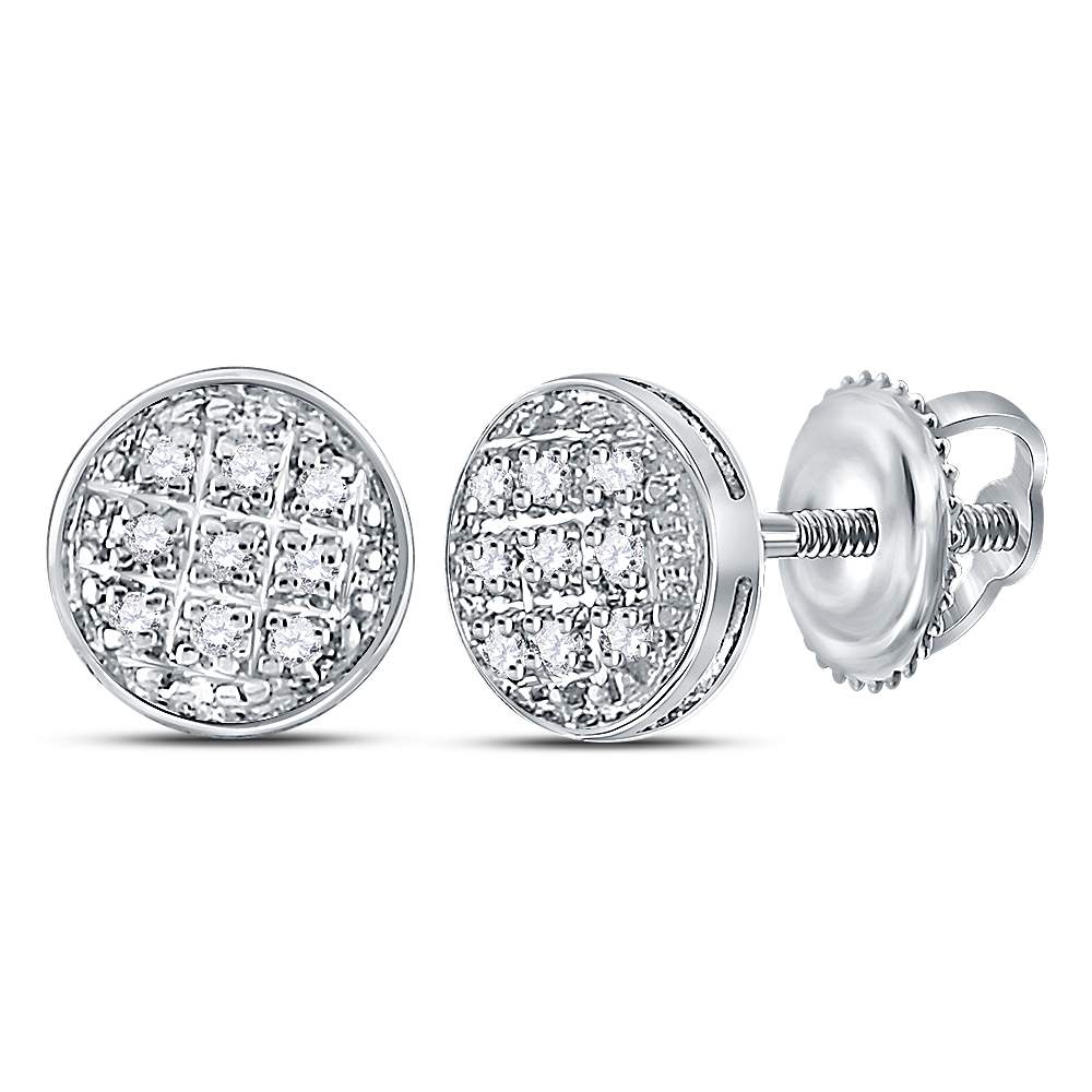 10K White Gold Round Diamond Circle Cluster Earrings 1/20 Cttw - Splendid Jewellery