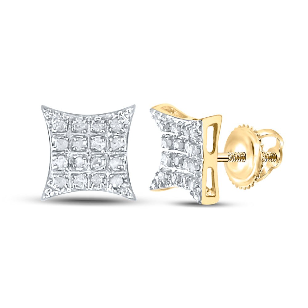 10K Yellow Gold Round Diamond Kite Square Cluster Stud Earrings 1/10 Cttw - Splendid Jewellery