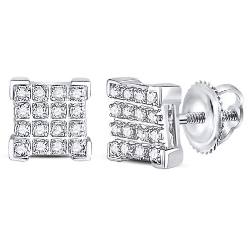 10K White Gold Round Diamond Square Cluster Earrings 1/10 Cttw - Splendid Jewellery