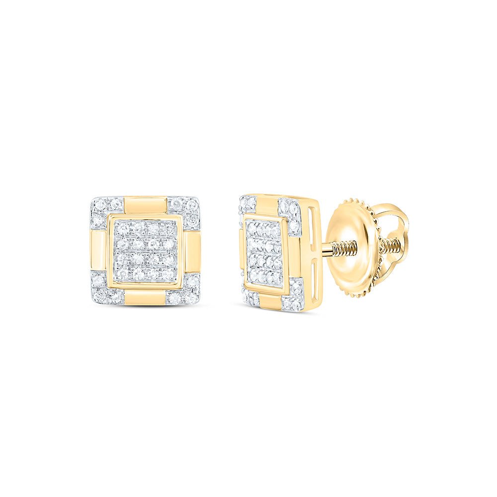 10K Yellow Gold Round Diamond Square Cluster Stud Earrings 1/6 Cttw - Splendid Jewellery